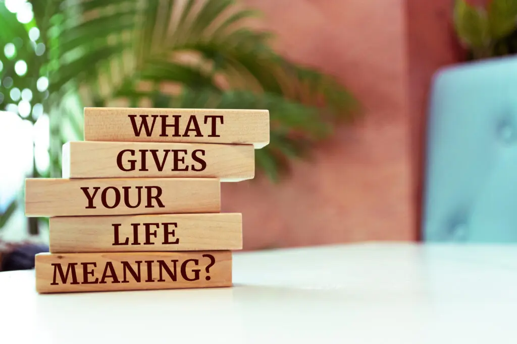 stacked wooden blocks that say: what gives your life meaning?