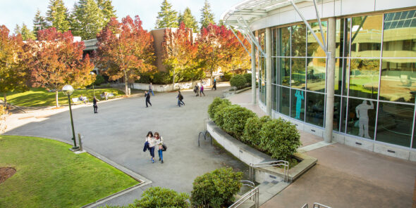 Exterior of the C Building with autumnal trees