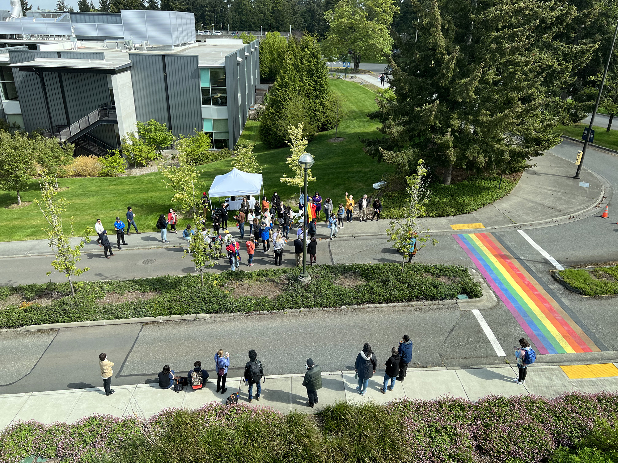 Overhead view of crosswalk