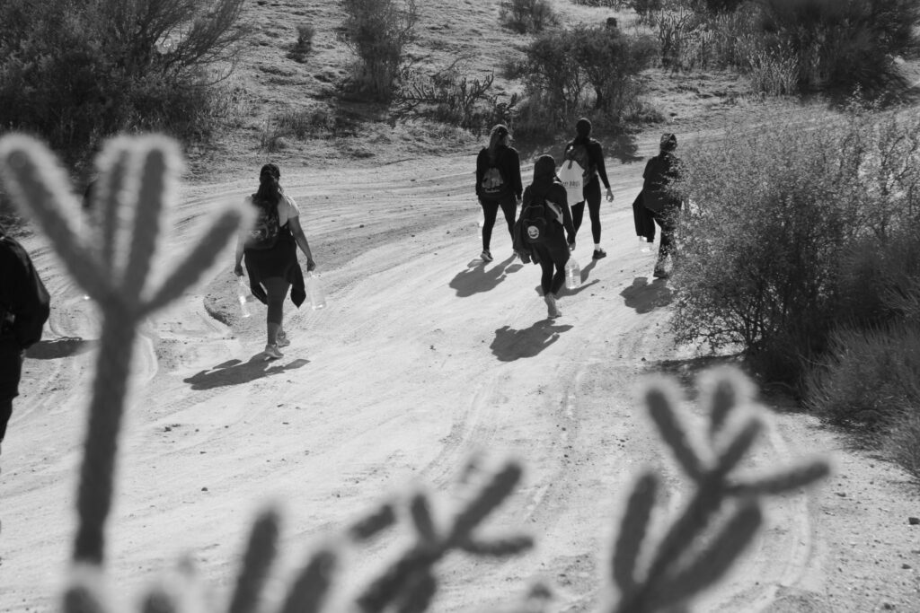 People walking through the California desert
