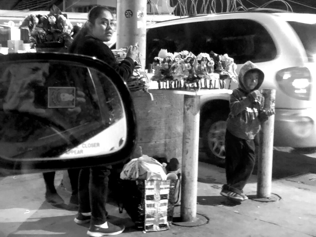 A mother selling goods