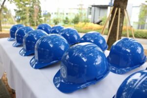 Hard hats on a table
