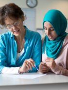 An advisor working with a student