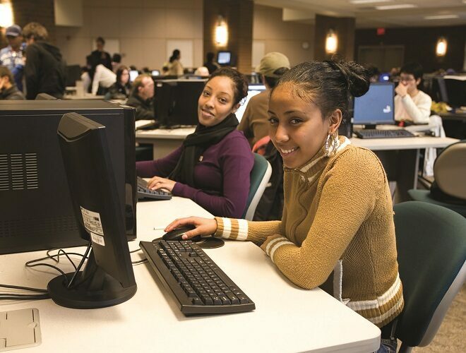 Students working in a computer lab