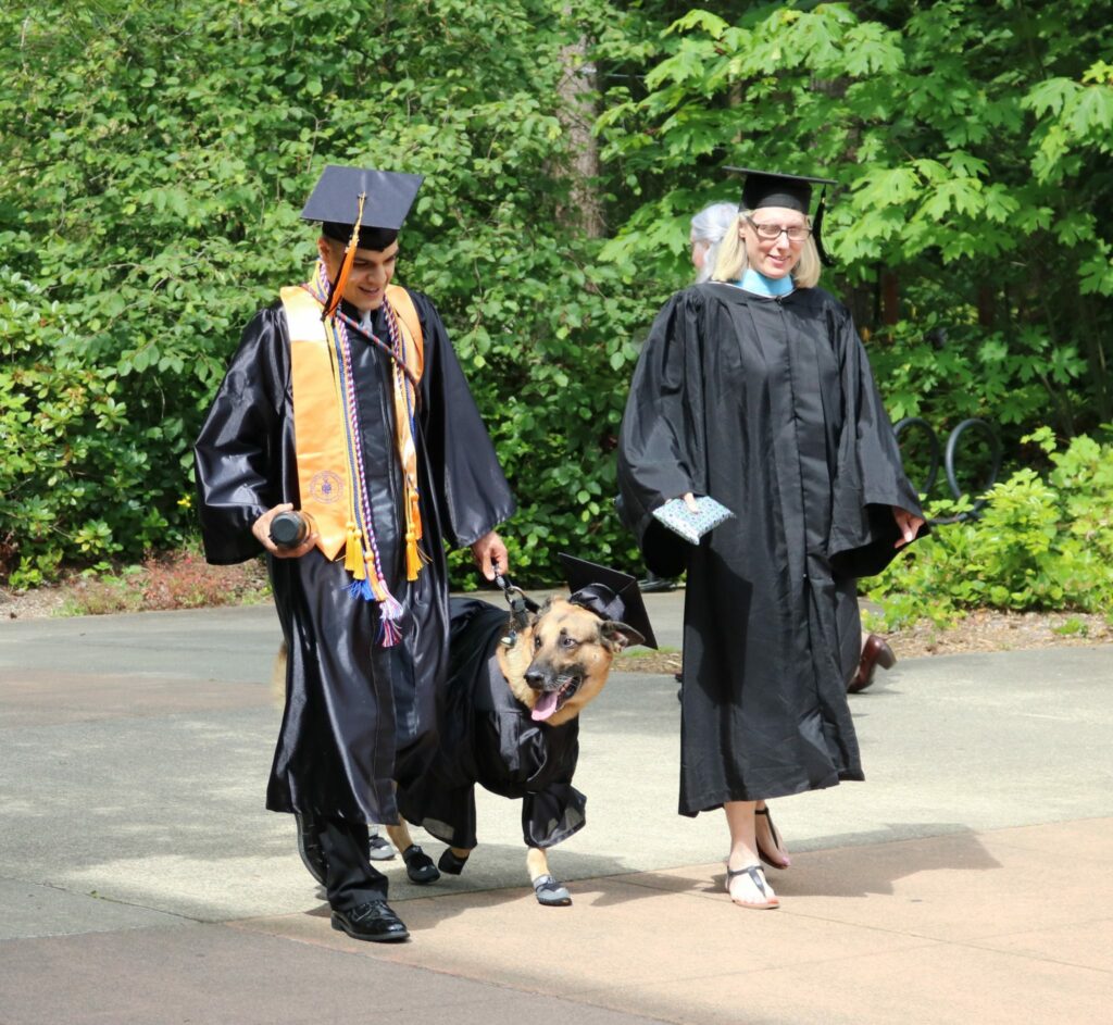 A student's dog dresses up for the occasion