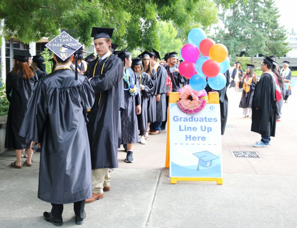 Students line up for the graduation ceremony