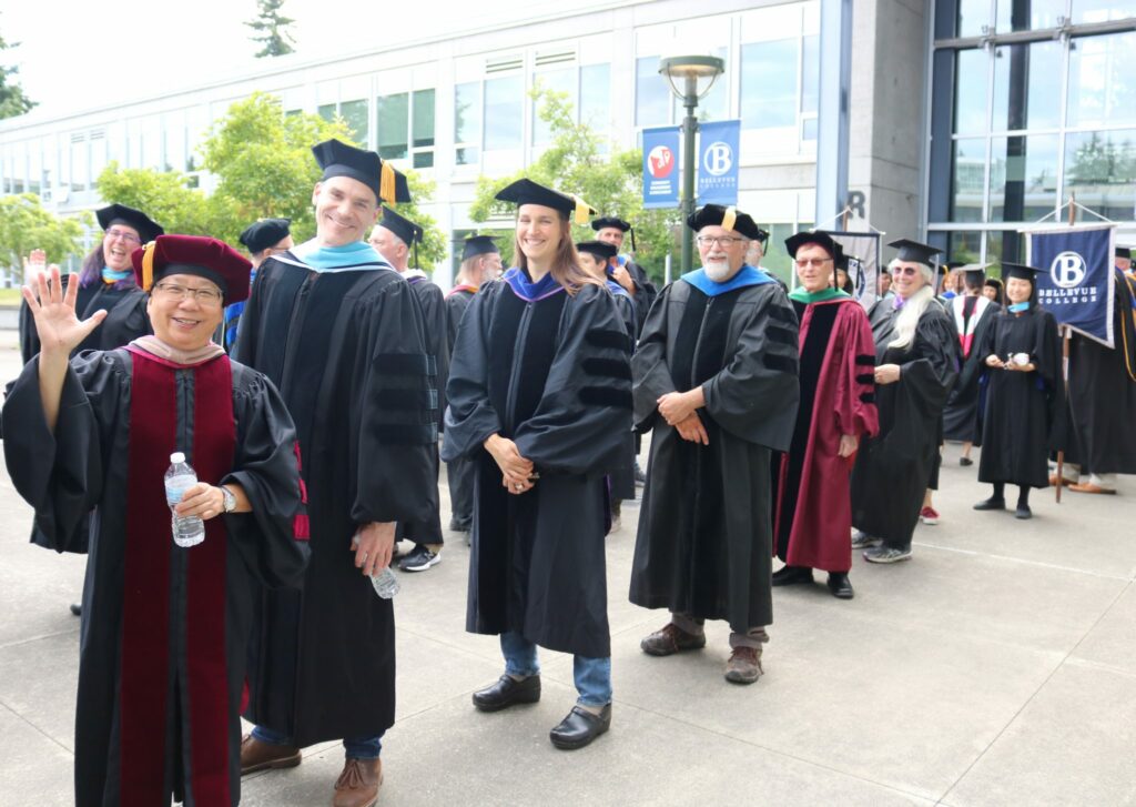 Faculty and staff line up for the graduation ceremony