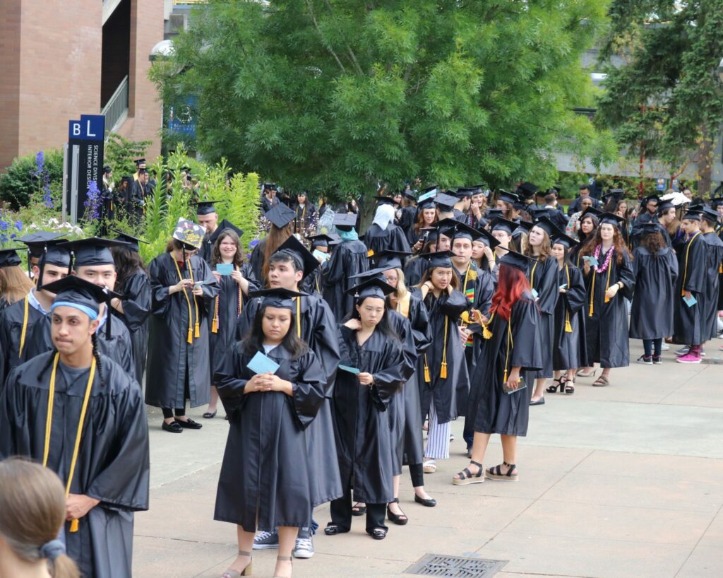 Students line up for the graduation ceremony