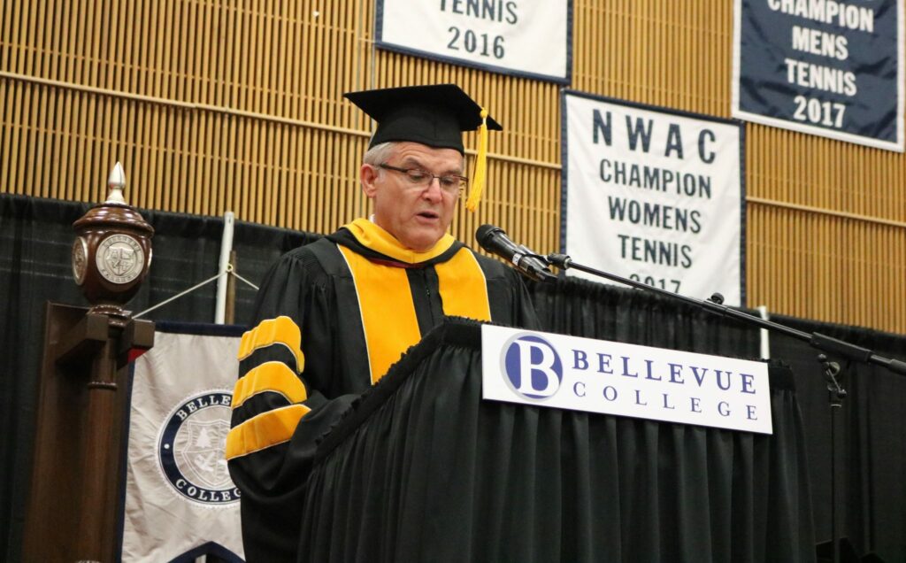 Dr. Weber speaks during commencement