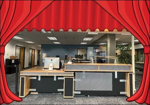 ITS service desk behind a red curtain