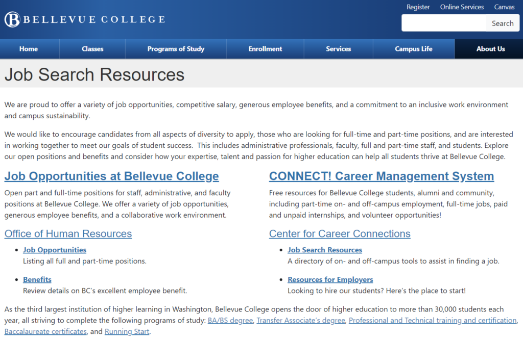 Job Search Resources page