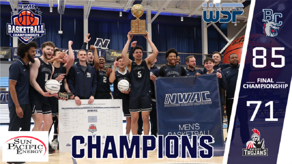 The BC basketball team celebrates winning the NWAC championship