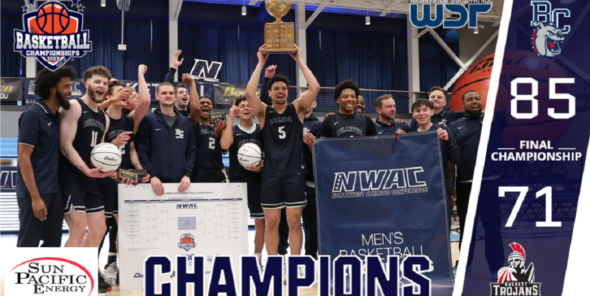 The BC basketball team celebrates winning the NWAC championship