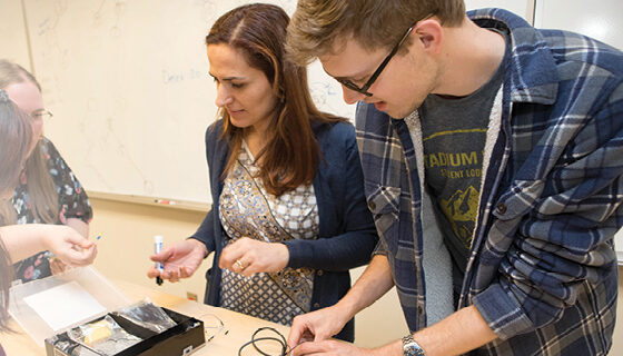 A teacher working with a student