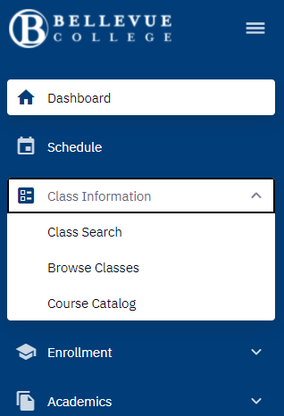 A screenshot of the menu for class information.