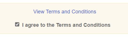 Terms and Conditions checkbox