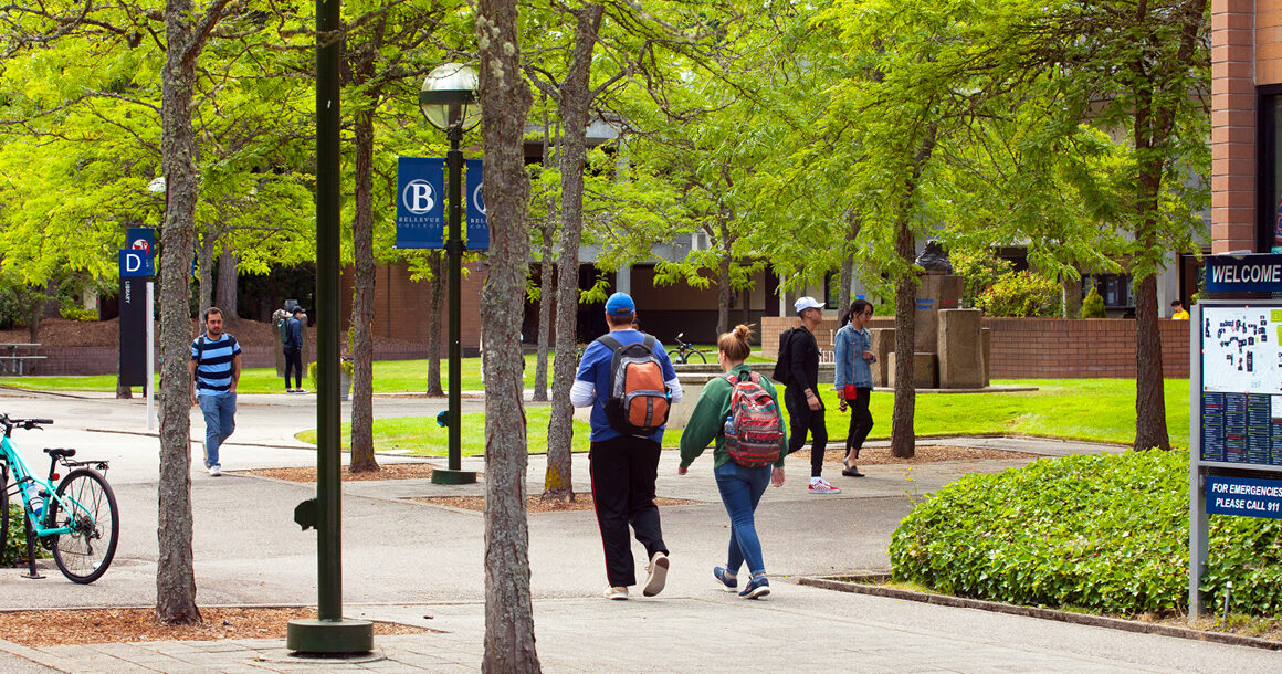 Students walk on BC's campus.