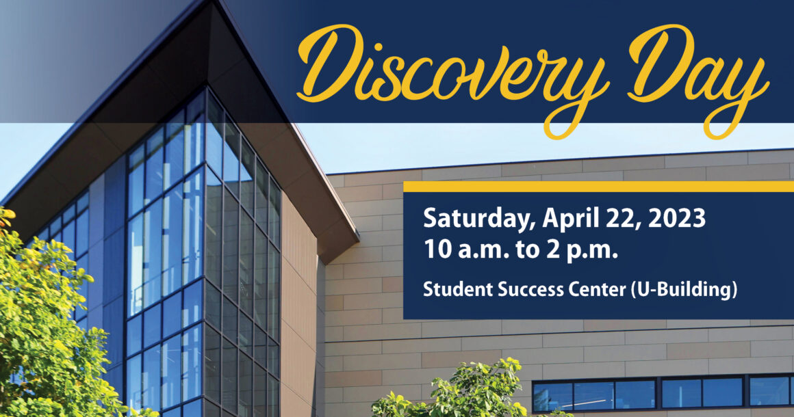 A campus building with details about the upcoming Discovery Day