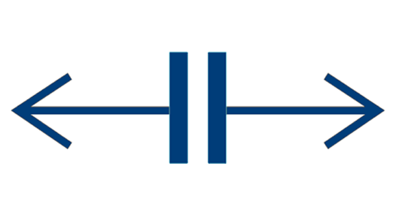 Arrows push outward from two balanced, vertical lines, signifying expansion.