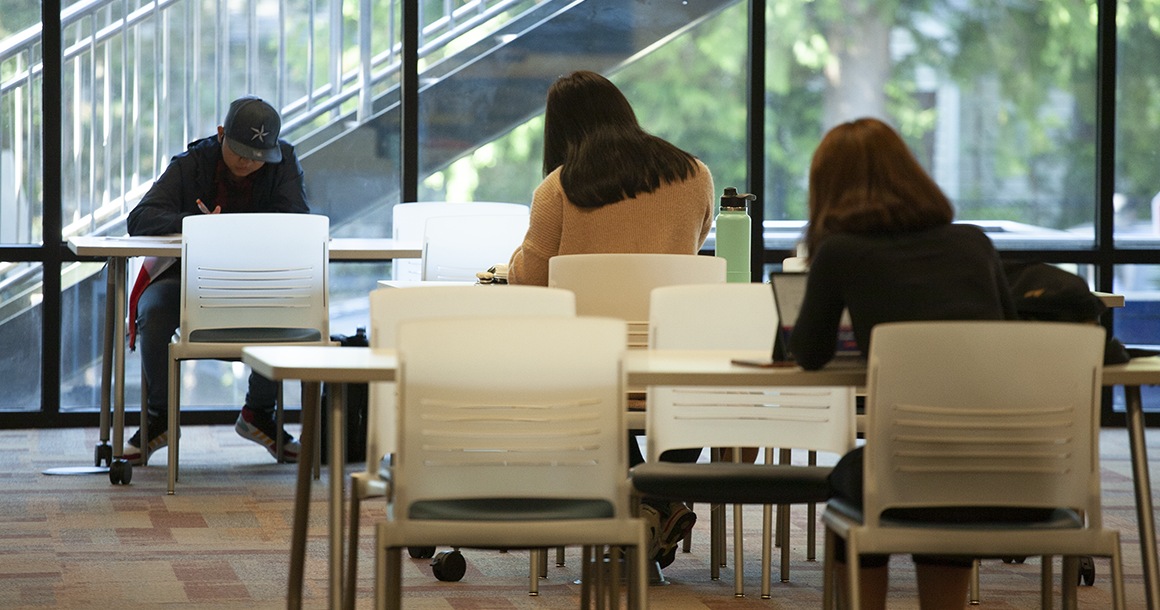 Students work independently in BC's Library Media Center.