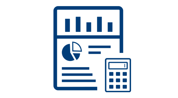 An accounting icon shows a page of graphs and a calculator.