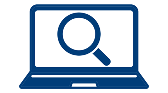 An icon shows a laptop with magnifying glass or search symbol on screen.