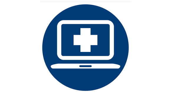 An icon shows a medical cross on a computer screen.