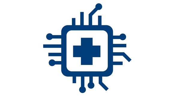 An icon shows a medical cross within a computer circuit.