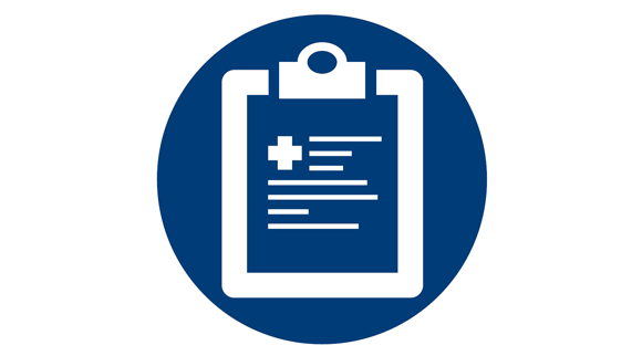 An icon of medical documents on a clipboard.