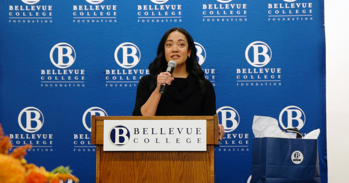 Merisa Heu-Weller speaks at evening reception.
