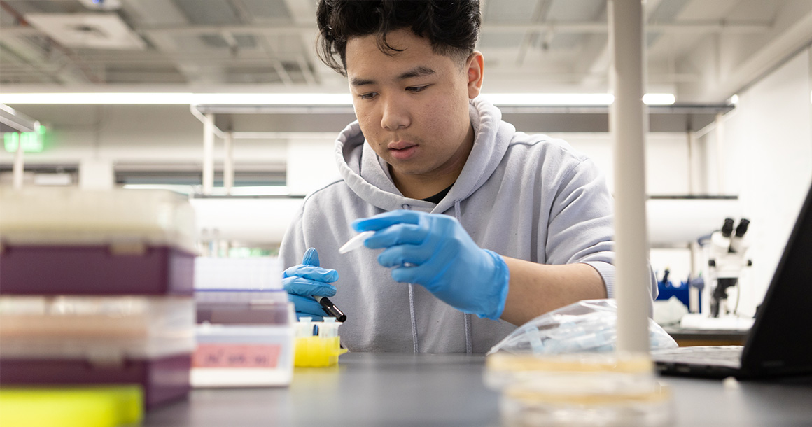 Student working in a lab.