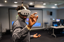 A student experiments in the XR Lab.