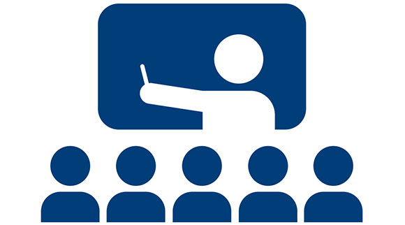 Icon of faculty teaching students in a classroom.