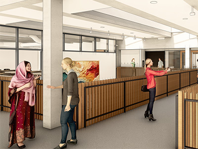 A design of the W Building's indoor gallery space.