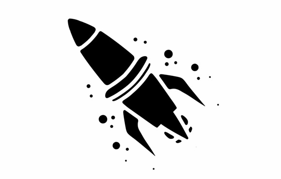 black and white illustration of a rocket