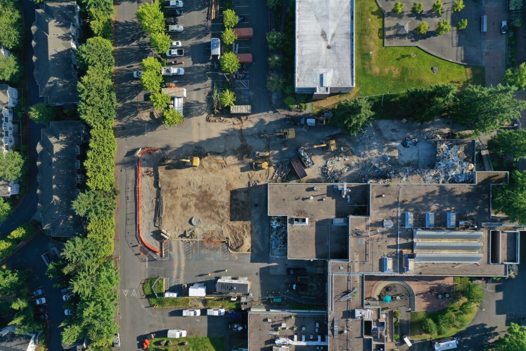 Aerial shot of construction.