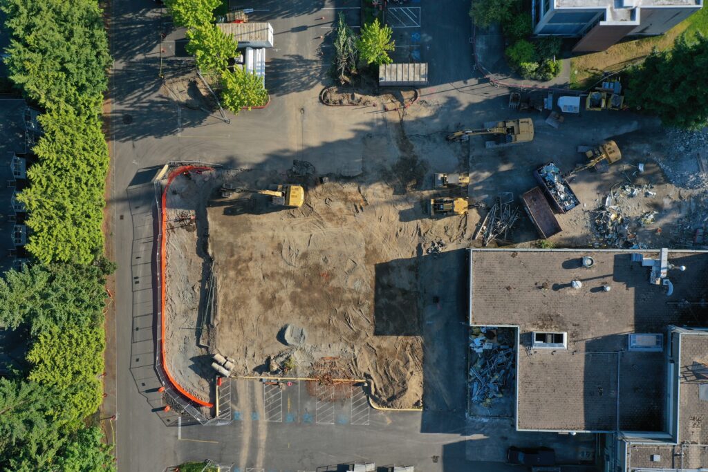Aerial shot of construction.