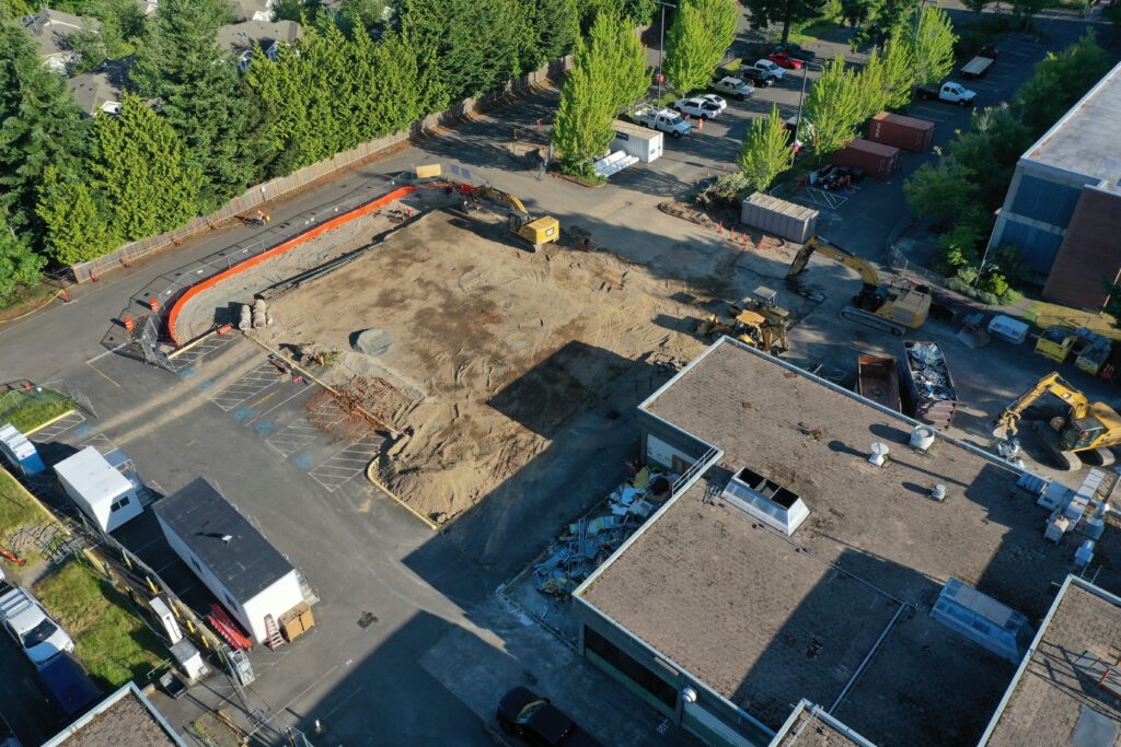 Aerial shot of construction.