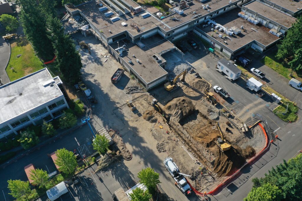 Aerial shot of construction.