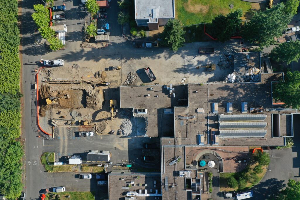 Aerial shot of construction.