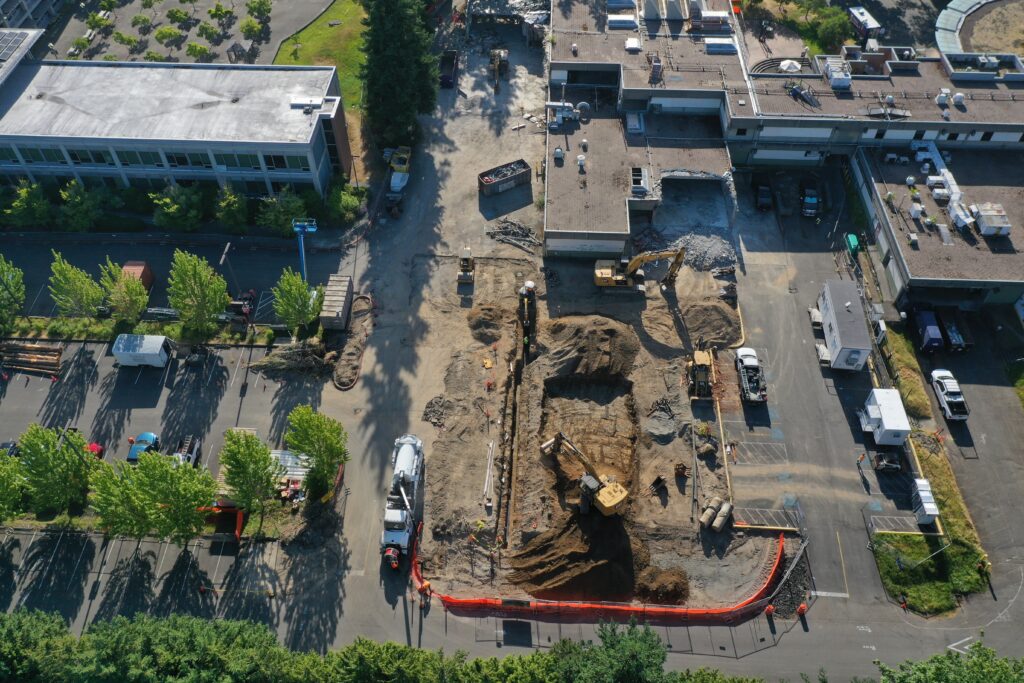 Aerial shot of construction.