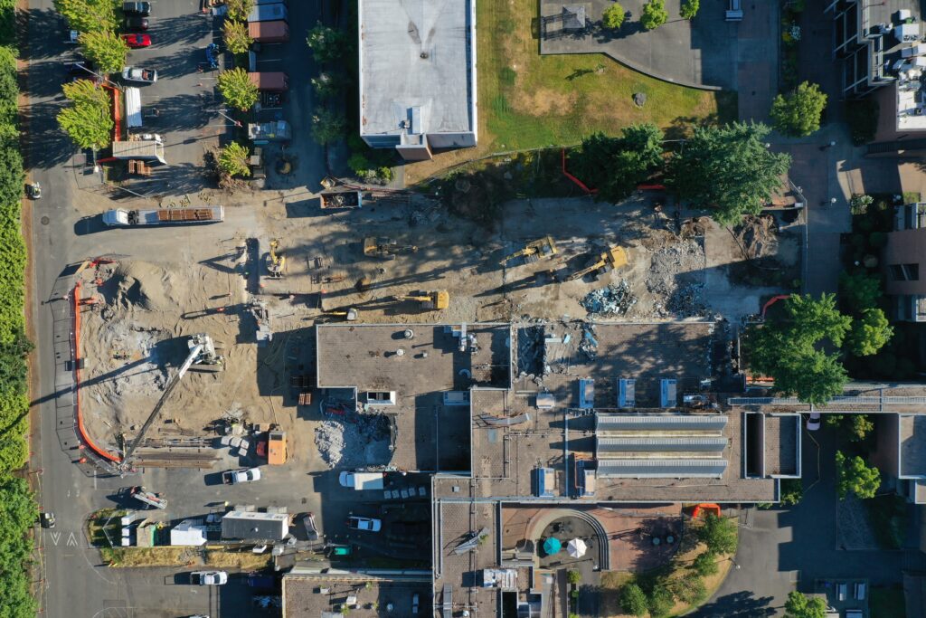 Aerial shot of construction.