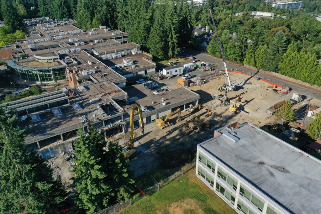 Aerial shot of construction.