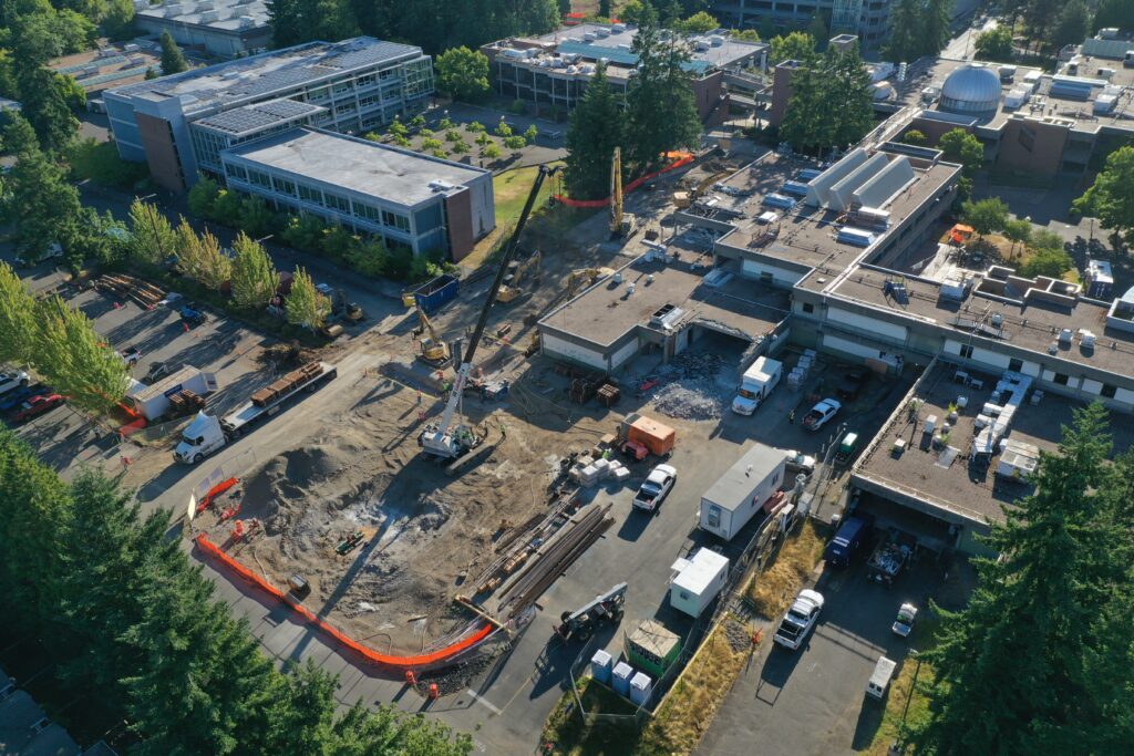 Aerial shot of construction.