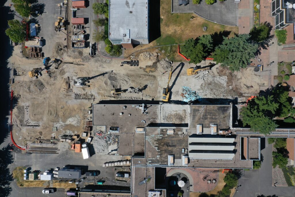 Aerial shot of construction.