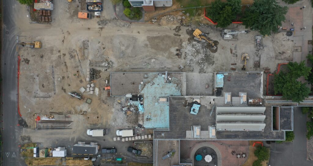 Aerial shot of construction.