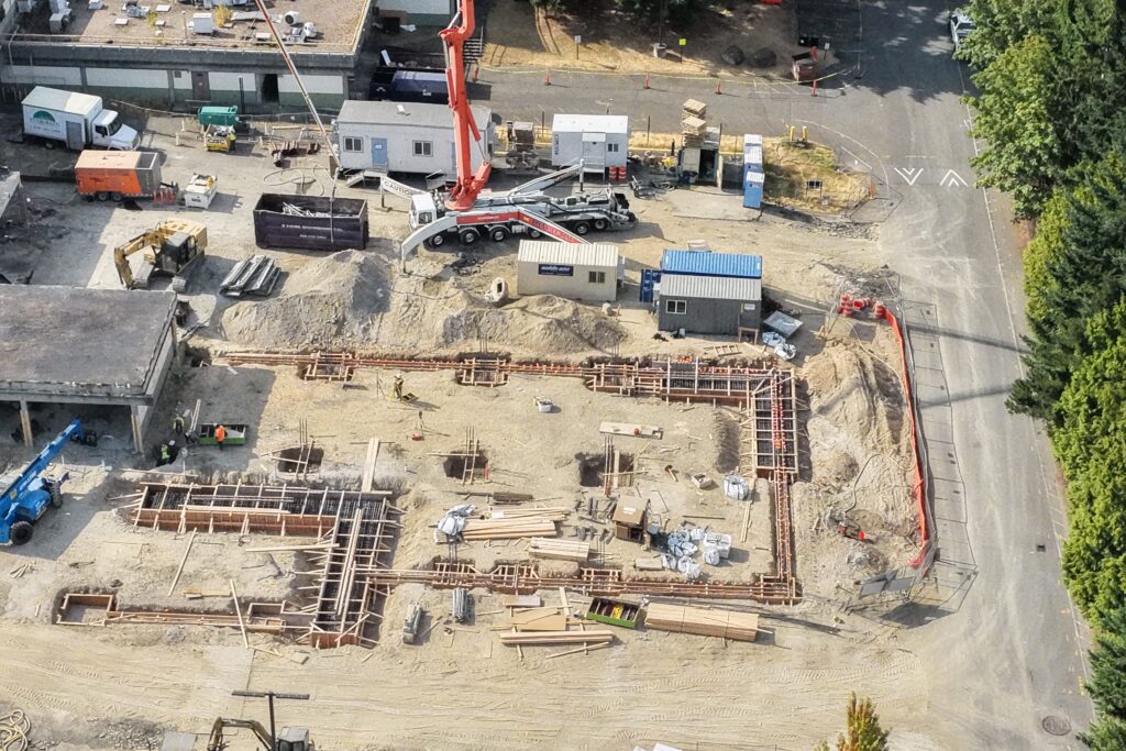 Aerial shot of construction.