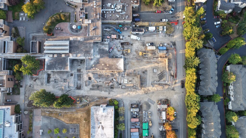 Aerial shot of construction.