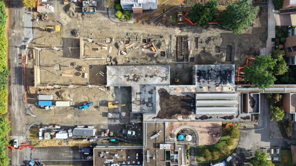 Aerial shot of construction.