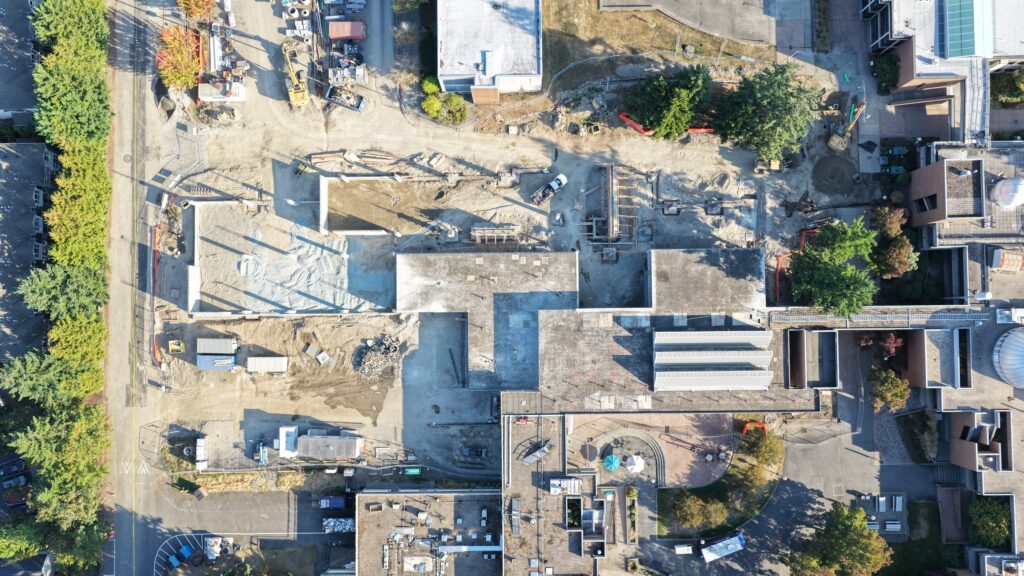 Aerial shot of construction.